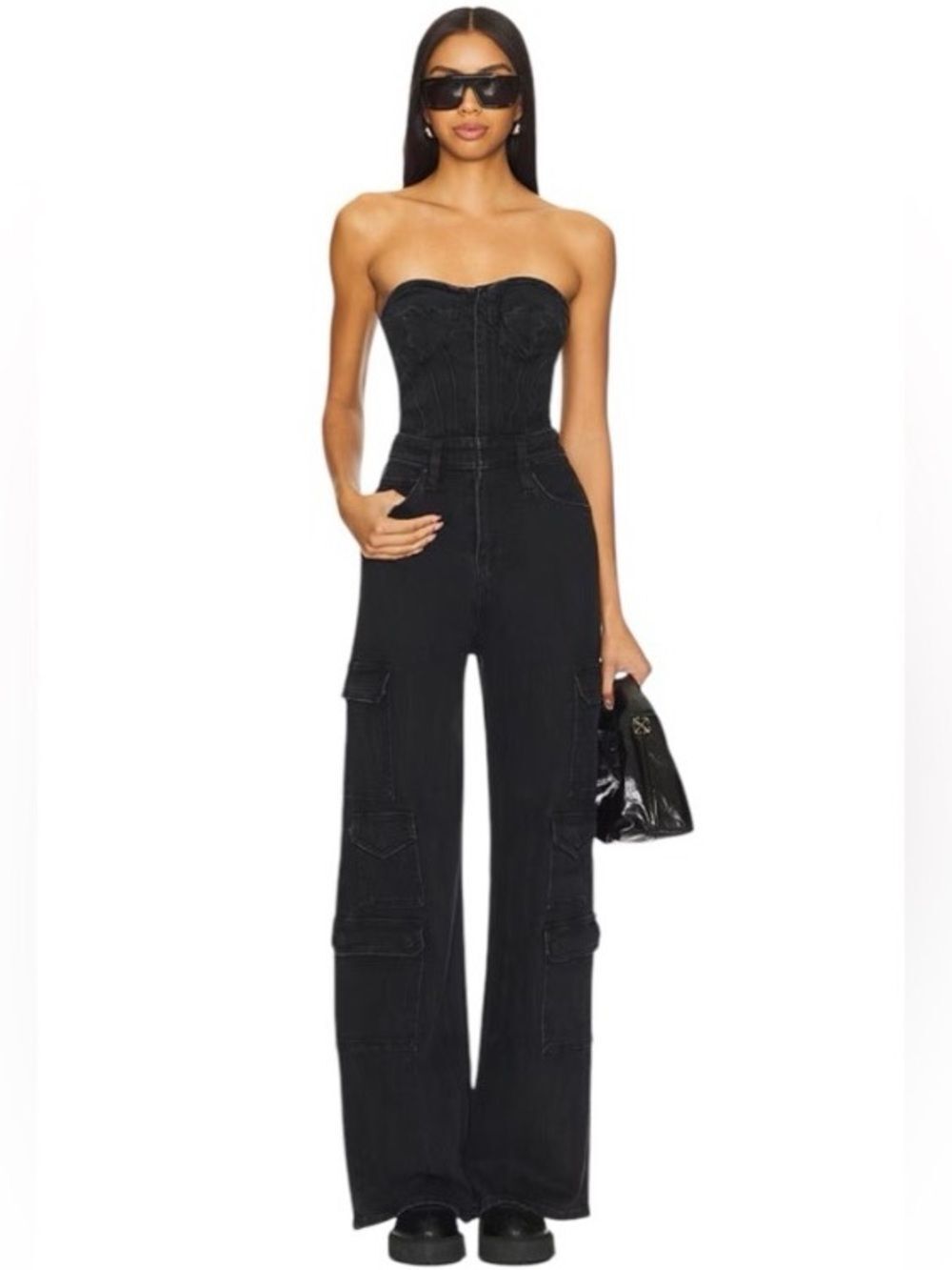 NWT Hudson Jeans Bustier Cargo Jumpsuit Rivera Noir Denim Black